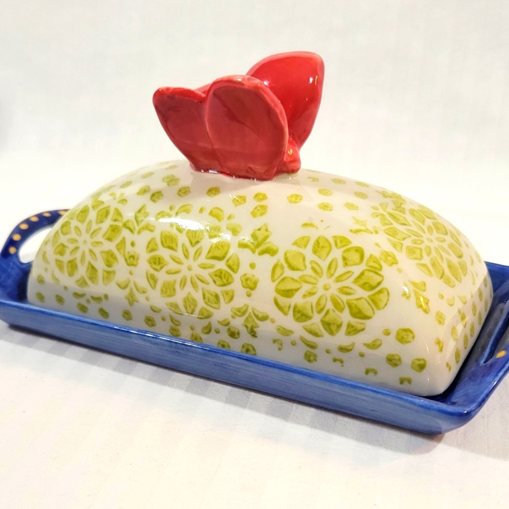 Hand painted butter dish with lid